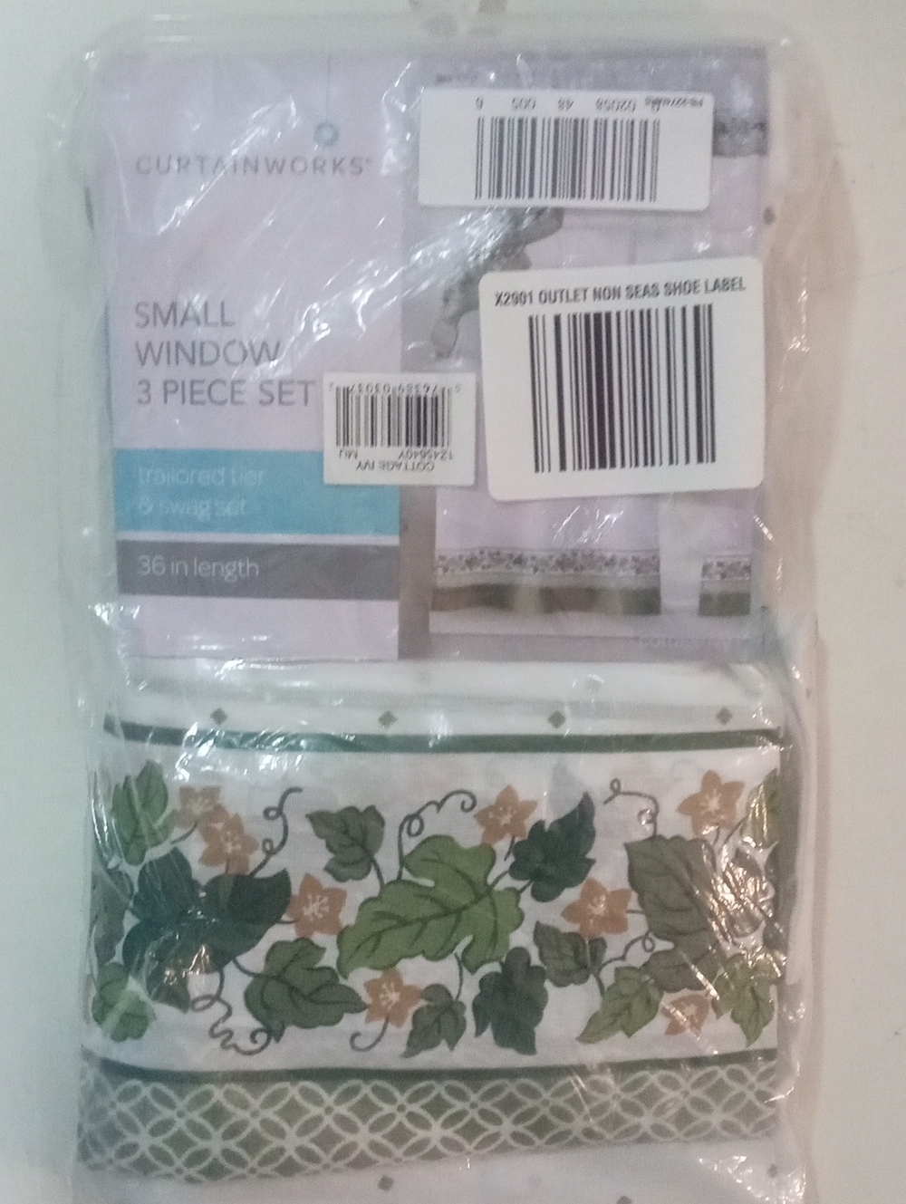 Curtainworks Small Window 3-Piece Set in Green and Cream NWT $40 Tiers Swag